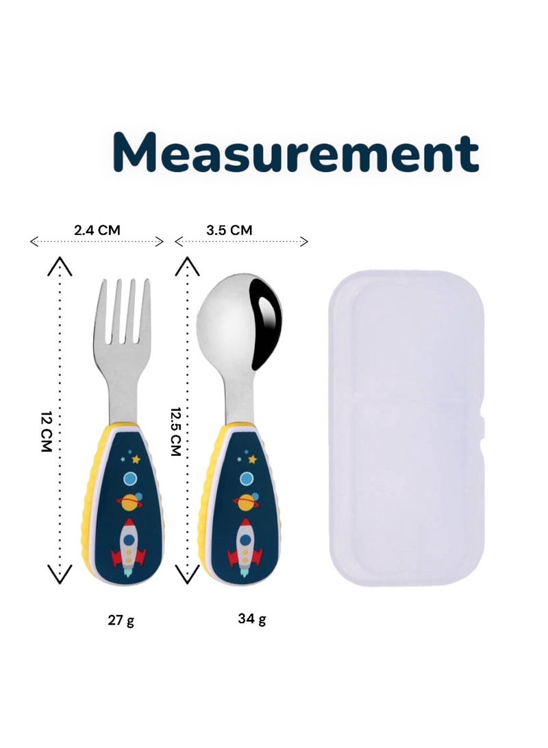 Doodle Kiddo Space Kid's Spoon & Fork Cutlery Set with Case - Image 2