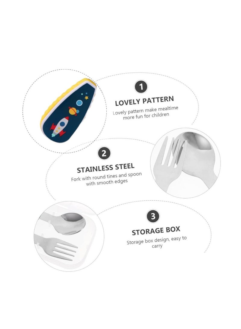Doodle Kiddo Space Kid's Spoon & Fork Cutlery Set with Case - Image 3