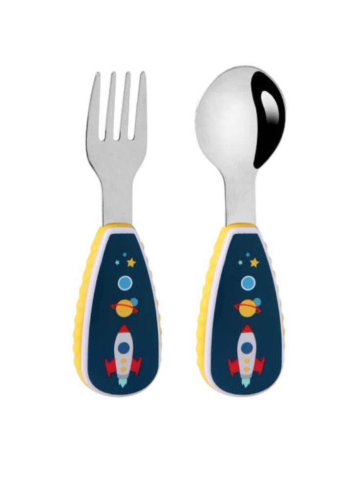 Doodle Kiddo Space Kid's Spoon & Fork Cutlery Set with Case - Image 1