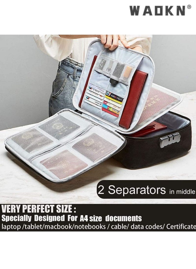 WAOKN - Beautiful Useful Youthful Document Organizer Bag with Lock, Oxford File Storage Pouch Bag Waterproof Travel Document Bag, Multi-Layer Document Box with Separators (Black) - Image 1