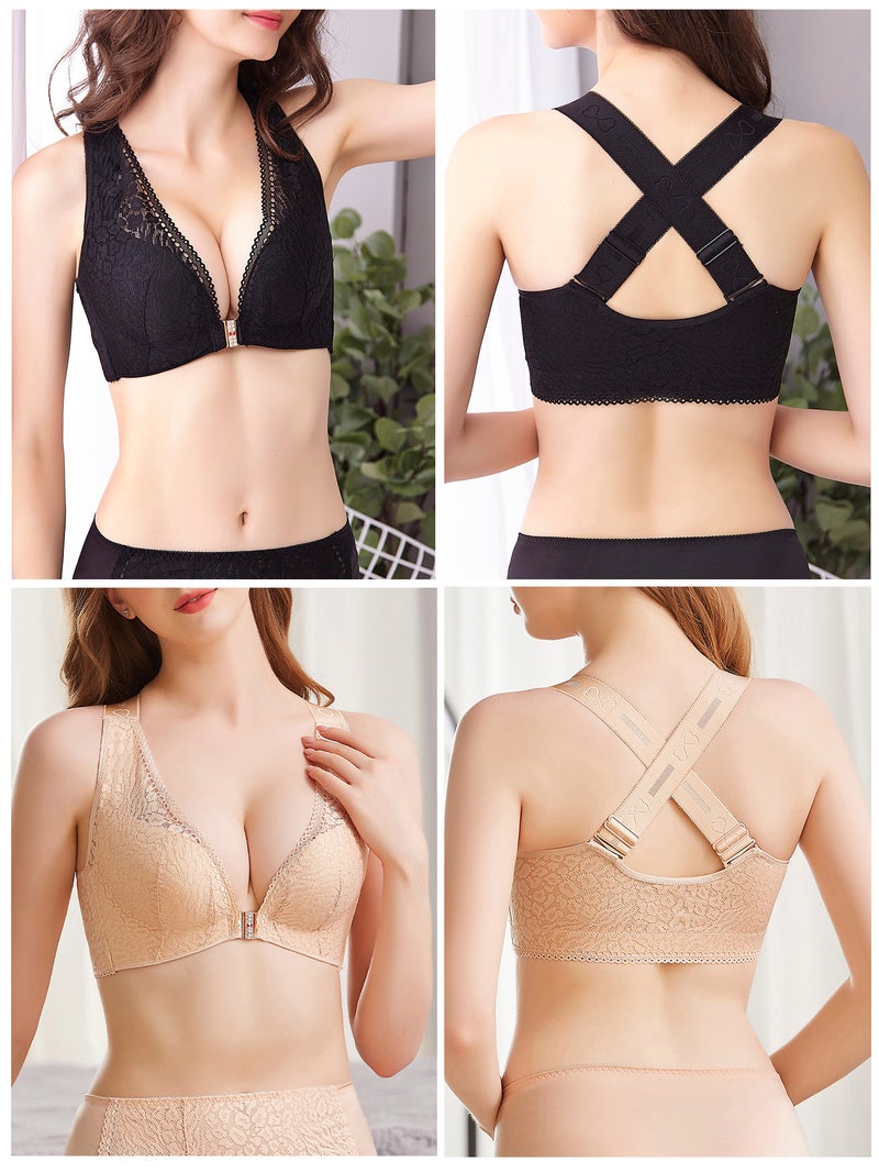 Women Lace Bra Front Closure No Underwire Plus Size Bras - Image 3