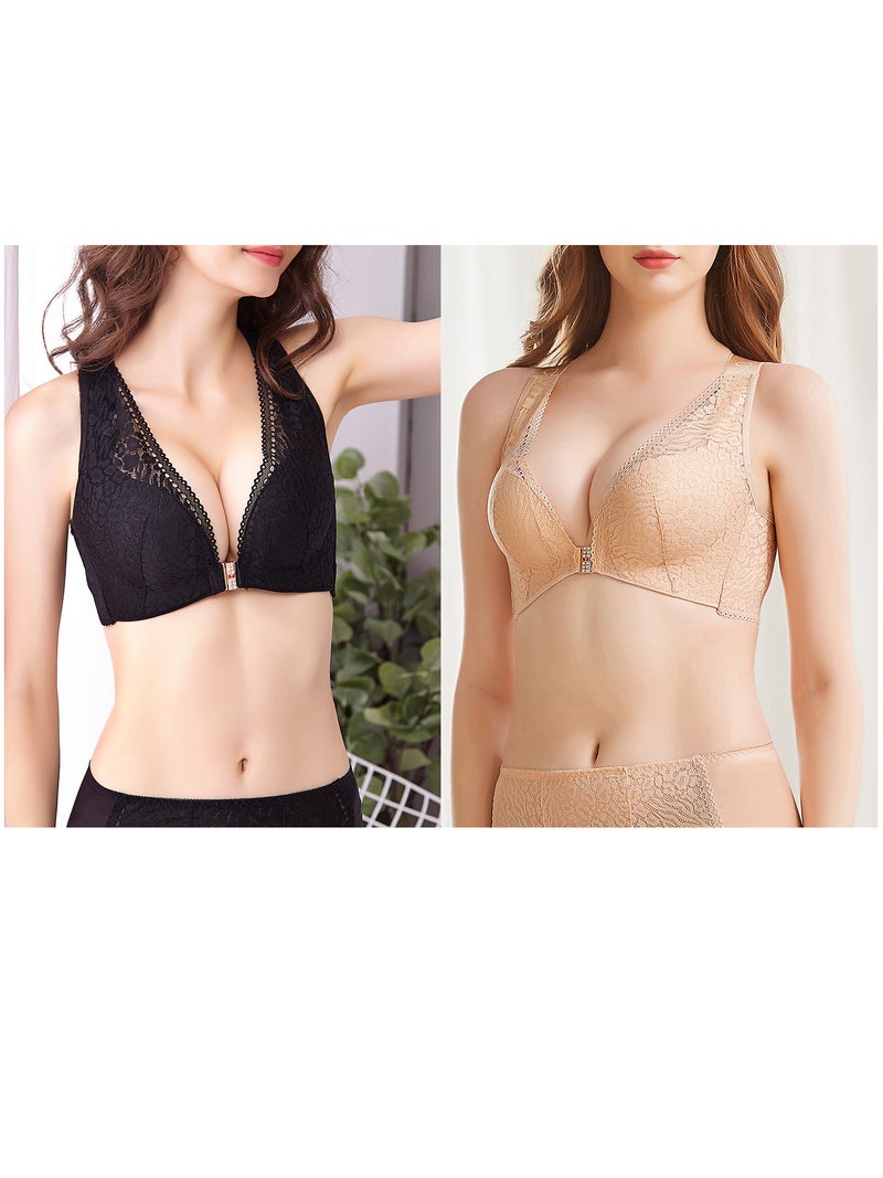 Women Lace Bra Front Closure No Underwire Plus Size Bras - Image 4