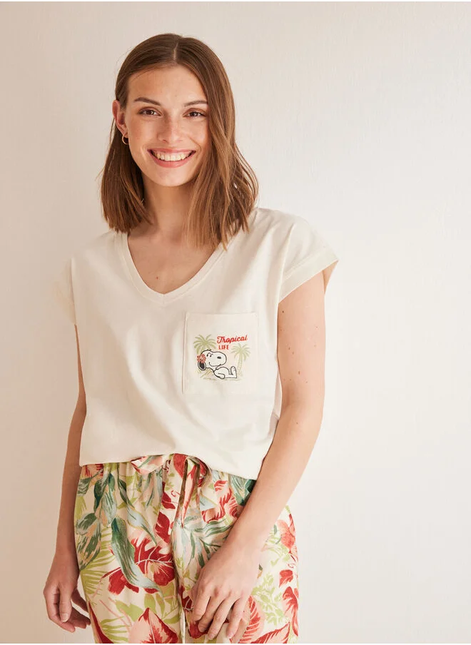 women'secret Cotton short-sleeved Snoopy top