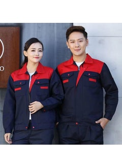 Generic Mens Sleeve Work Shirt Spring Autumn Color Block Wear Resistant Welding Auto Repair Labor Protection Top Factory Workshop Upper Red and lower purplish blue single top 