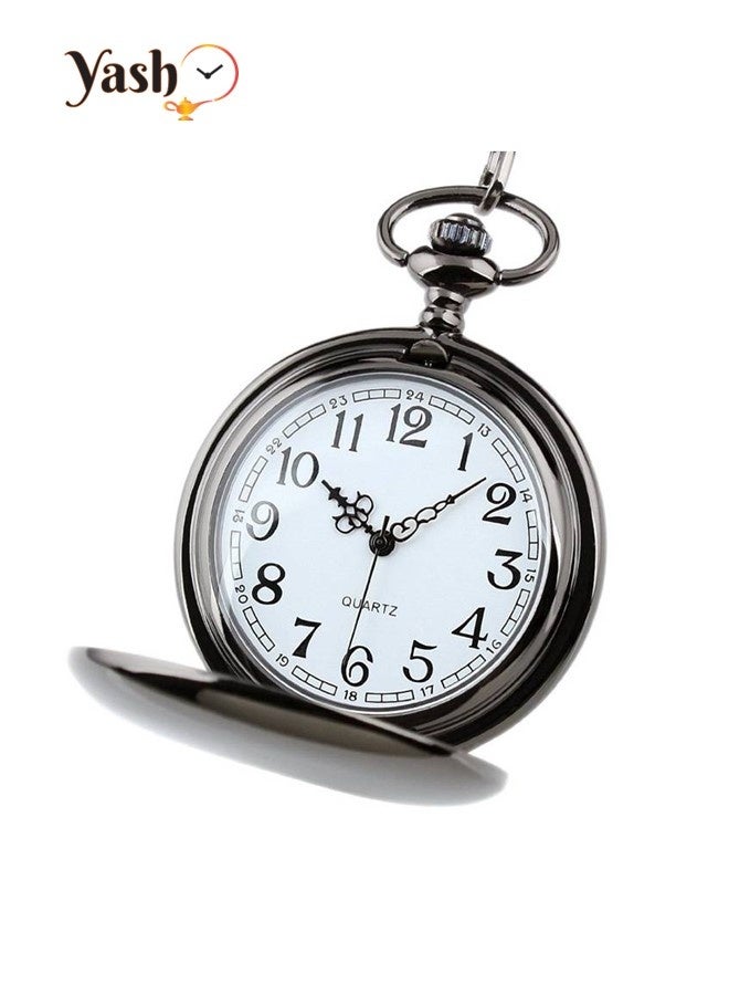 Yash Vintage Pocket Watch for Son Quartz Black Timepiece with Chain and Classic Packaging – A Perfect Gift