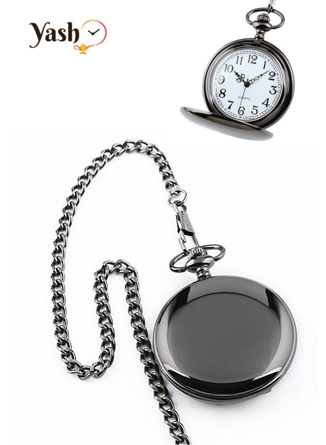 Yash Vintage Pocket Watch for Son Quartz Black Timepiece with Chain and Classic Packaging – A Perfect Gift