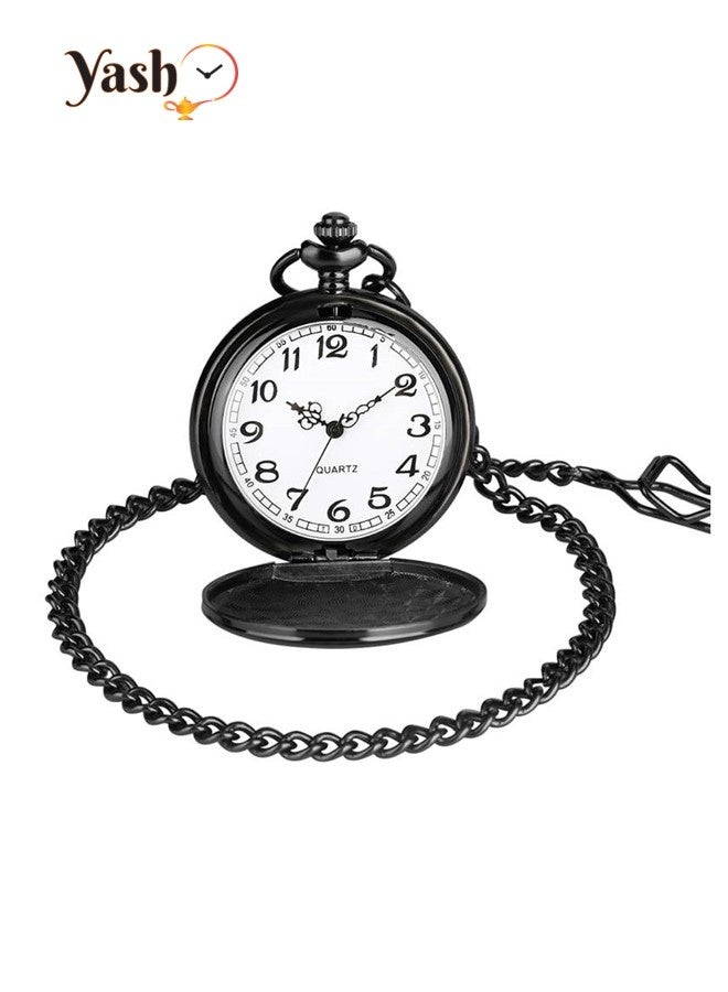 Yash Vintage Pocket Watch for Son Quartz Black Timepiece with Chain and Classic Packaging – A Perfect Gift