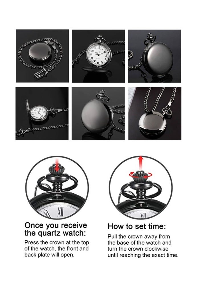 Yash Vintage Pocket Watch for Son Quartz Black Timepiece with Chain and Classic Packaging – A Perfect Gift