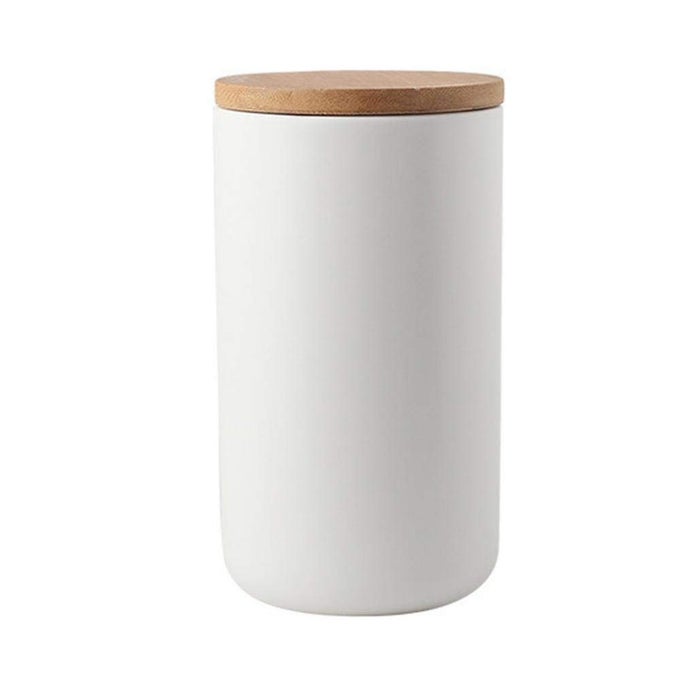 CERAMIC FOOD STORAGE JAR CANISTER MODERN DESIGN FOOD CANISTERS WITH AIRTIGHT SEAL BAMBOO LID LOOSE TEA COFFEE SPICE NUTS SNACKS STORAGE JAR CANISTER WHITE 3381OZ1000ML
