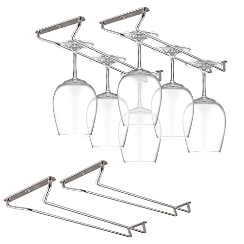 CUKE2BEET 11.8 Inch Stainless Steel Wine Glasses Rack Under Cabinet Stemware Rack, Wine Glass Hanger Rack Wire Wine Glass Holder Storage Hanger for Cabinet Kitchen Bar (4) - Image 1