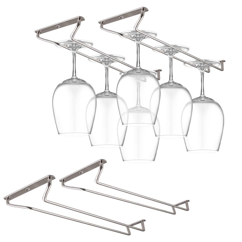 CUKE2BEET 11.8 Inch Stainless Steel Wine Glasses Rack Under Cabinet Stemware Rack, Wine Glass Hanger Rack Wire Wine Glass Holder Storage Hanger for Cabinet Kitchen Bar (4) - Image 3