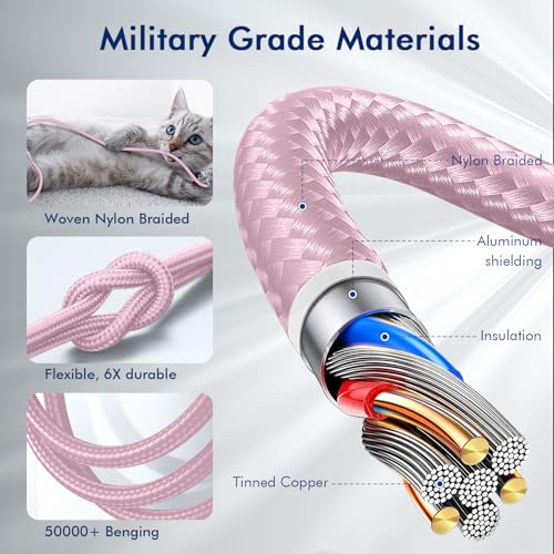 APFEN USB C Cable 10FT, 3Pack Power Delivery 60W Nylon Braided C to C Cable 90 Degree Type C Fast Charging Cord for iPhone 17/ 17Air/17 Pro Max/16/16 Plus/16 Pro Max/15/15 Plus/Pro Max - Image 4