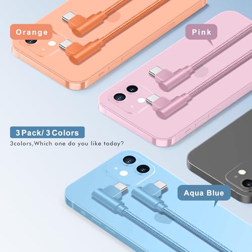 APFEN USB C Cable 10FT, 3Pack Power Delivery 60W Nylon Braided C to C Cable 90 Degree Type C Fast Charging Cord for iPhone 17/ 17Air/17 Pro Max/16/16 Plus/16 Pro Max/15/15 Plus/Pro Max - Image 2