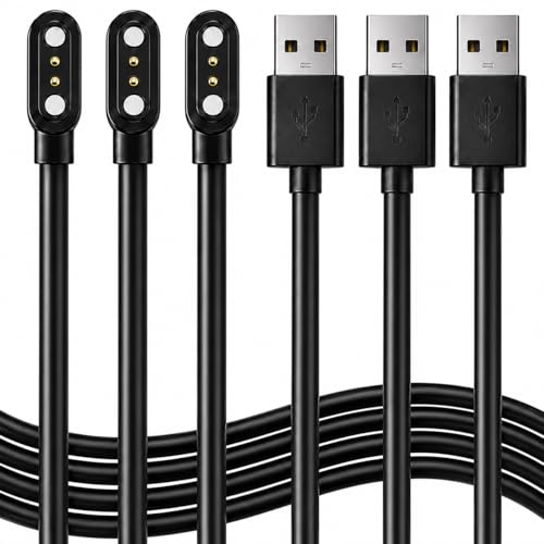Mailink [3-Pack] Smartwatch Charger, 2-Pin Magnetic Charging Cable for IDW13/15/16/17/19/21/23/25/26/28, ID208, GTX20, Compatible with VeryFit/VeryFitPro App Models Smart Watch, Black - Image 1