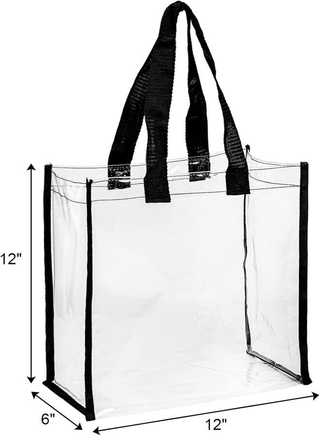 ECHSRT Clear Transparent Tote Bag with Reinforced Straps and Zipper Closure - PVC Vinyl Stadium Approved Tote Bag for Work, School, Gym, Beach, and Events (Open Tote Bag, Black, 3) - Image 2