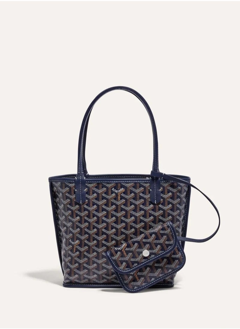 Beauenty Reversible Bag with attached wallet inside Navy Blue Mini Reversible Tote Bag dual sided Elegance with Inner Pouch, the Perfect Gift for Stylish Women best seller 