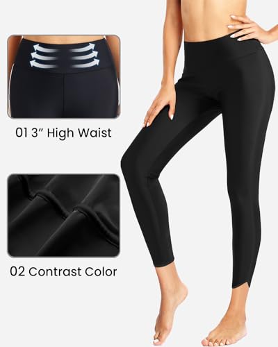 Holipick High Waisted Swim Pants for Women - Swimming Leggings Swimsuit UPF 50+ Rash Guard Side Split Black - Image 3