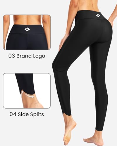 Holipick High Waisted Swim Pants for Women - Swimming Leggings Swimsuit UPF 50+ Rash Guard Side Split Black - Image 4
