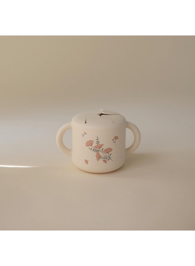 mushie Silicone Snack Cup | Spill Proof Food Container for Toddler and Baby (Pink Flowers) - Image 1