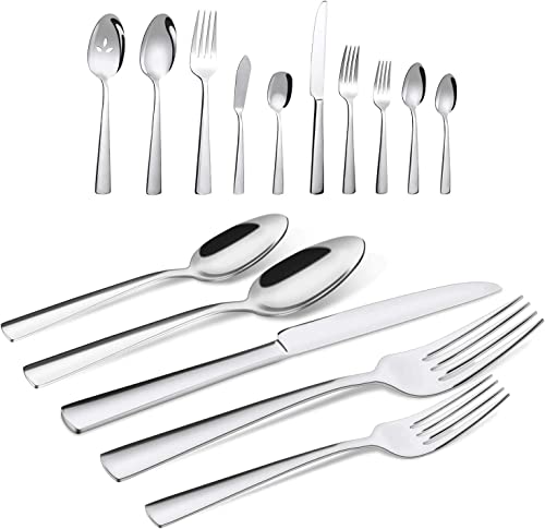 Brightown 65 Piece Silverware Flatware Cutlery Set Stainless Steel Fork Spoon Knife Sets for 12 Dishwasher SafeErgonomic Design Size and Weight
