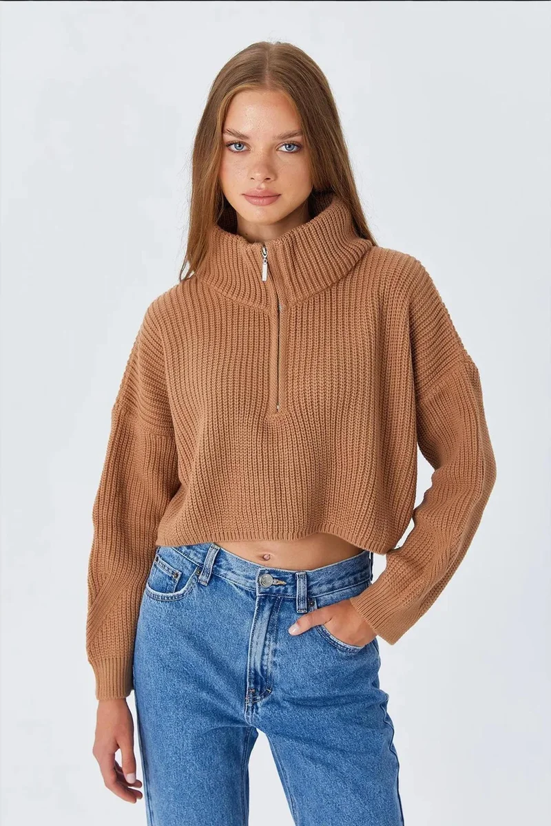 Mixray Mixray Textured Long Sleeve Zipped Collar Sweater