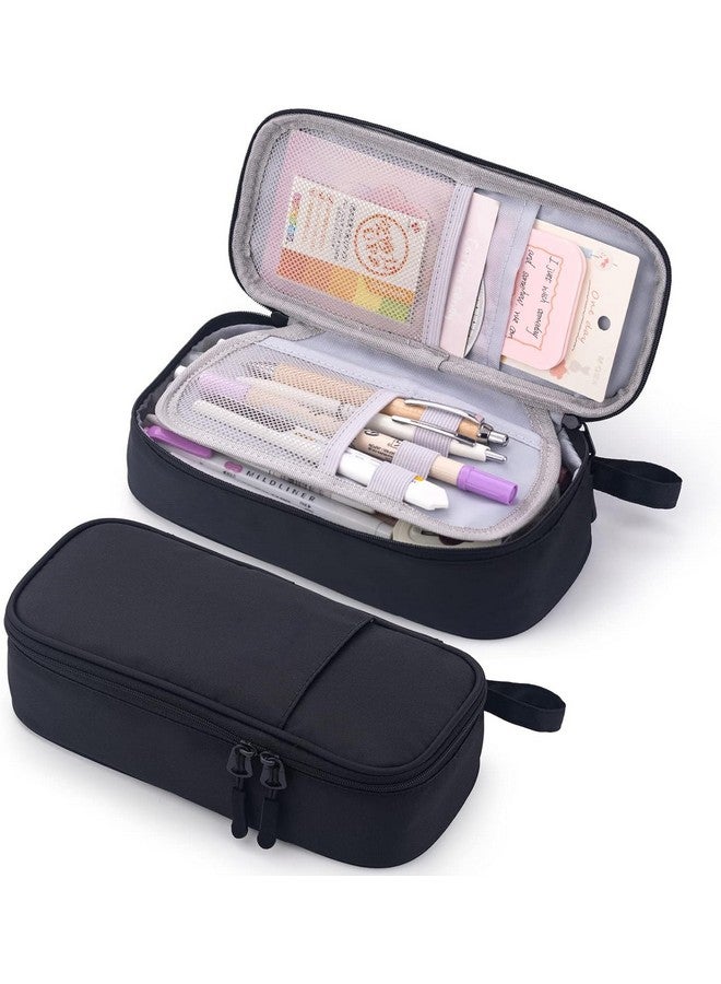 Angoo Durable Pen Pencil Case for School Supplies, High Capacity Pencil Bag Pouch Organizer for Teen Girls Boys Adults Polyster Fabric, Black - Image 1