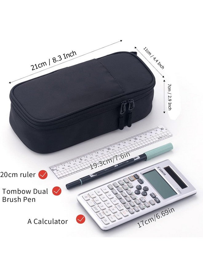 Angoo Durable Pen Pencil Case for School Supplies, High Capacity Pencil Bag Pouch Organizer for Teen Girls Boys Adults Polyster Fabric, Black - Image 3