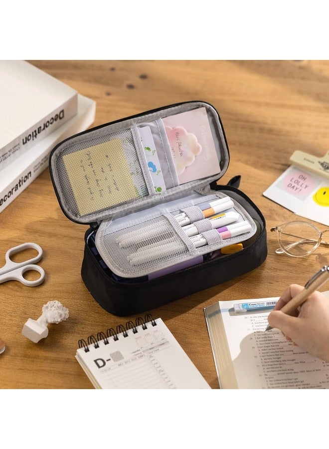 Angoo Durable Pen Pencil Case for School Supplies, High Capacity Pencil Bag Pouch Organizer for Teen Girls Boys Adults Polyster Fabric, Black - Image 2