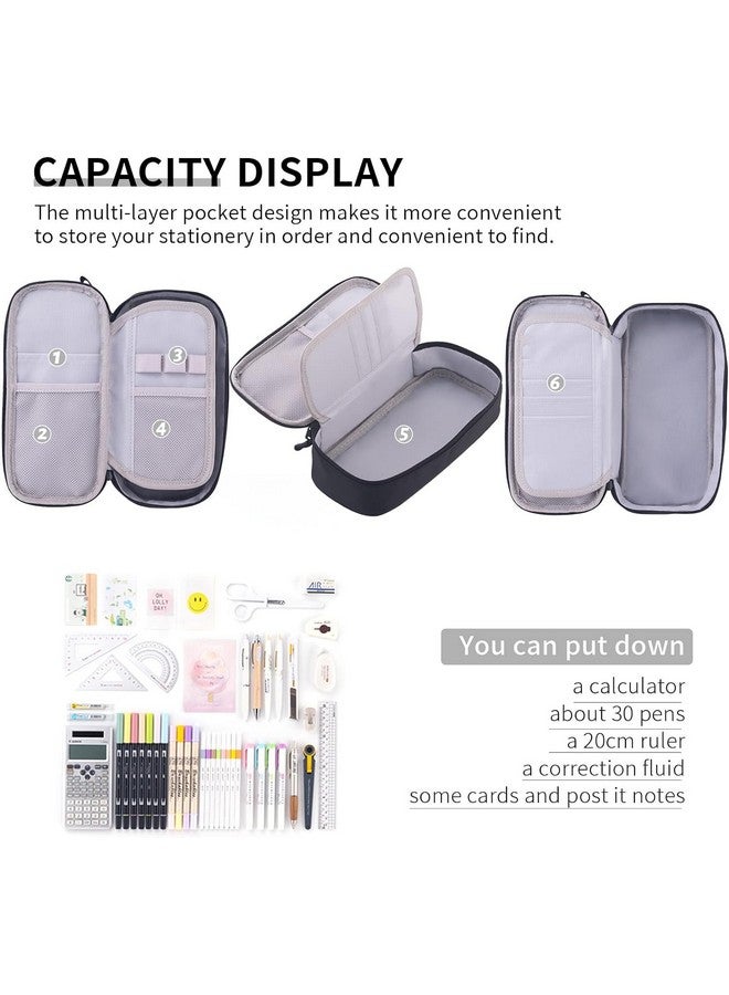 Angoo Durable Pen Pencil Case for School Supplies, High Capacity Pencil Bag Pouch Organizer for Teen Girls Boys Adults Polyster Fabric, Black - Image 4