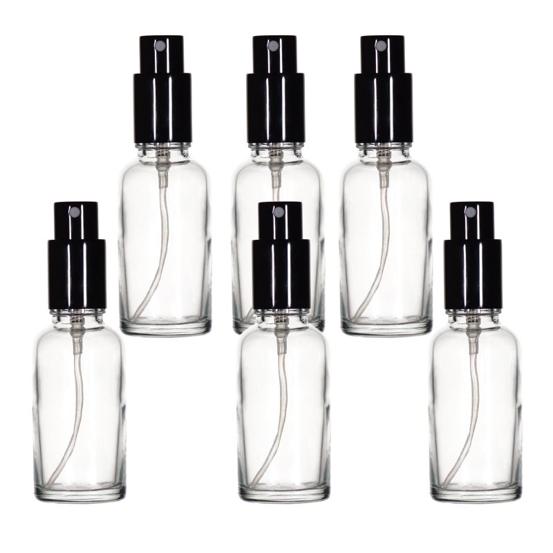 YIZHAO Clear Glass Spray Bottles 1oz with Small Fine Mist Spray Metal Cap Refillable for Essential OilTravelCleaningPerfumeAromatherapyMakeup  6 Pcs