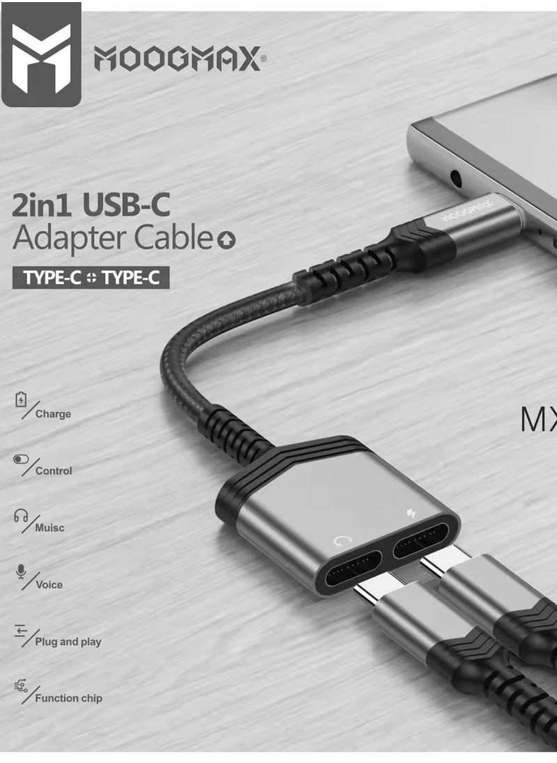 MOOGMAX - Headphone output and dual charger with Type-C port. Made of fabric that is difficult to cut and easy to carry.It transmits sound and charges quickly and with high quality.It supports fast charging 60W - Image 1
