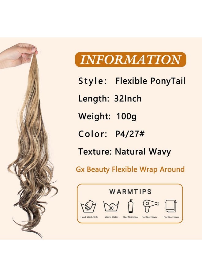 GX Beauty - 32 Inch Flexible Wrap Around Ponytail Extension Long Curl Synthetic Ponytail Wavy Pretty Hair Ponytail Women'S Wig (32Inch P4/27) - Image 1