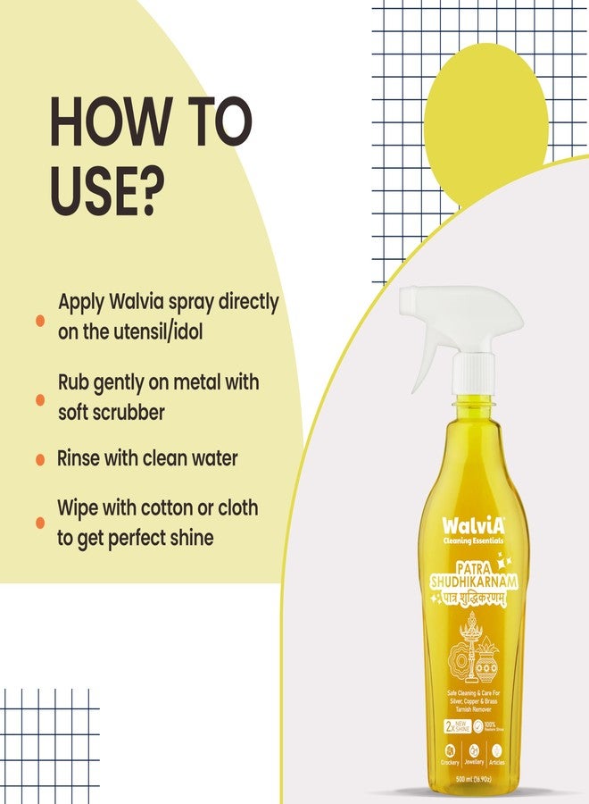 Walvia Naturals Patra Sudhikarnam - 500 ML Utensil Cleaning Spray Brass, Copper, Metal, Steel Polish, Turnish Remover, Instant Shine Jewellery, Articles And Silverware Without Silver Loss - Image 4