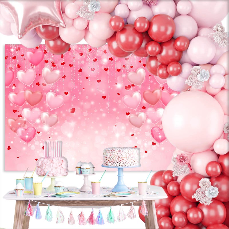 Mocsicka 7x5ft Valentine's Day Backdrop 2000s Pink Love Heart Galentine's Day Party Decorations Photo Backdrops Wedding Birthday Baby Shower Photography Background - Image 3