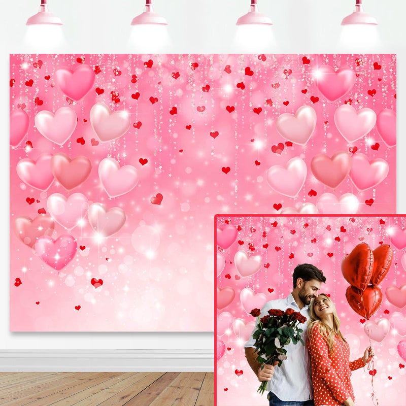 Mocsicka 7x5ft Valentine's Day Backdrop 2000s Pink Love Heart Galentine's Day Party Decorations Photo Backdrops Wedding Birthday Baby Shower Photography Background - Image 1