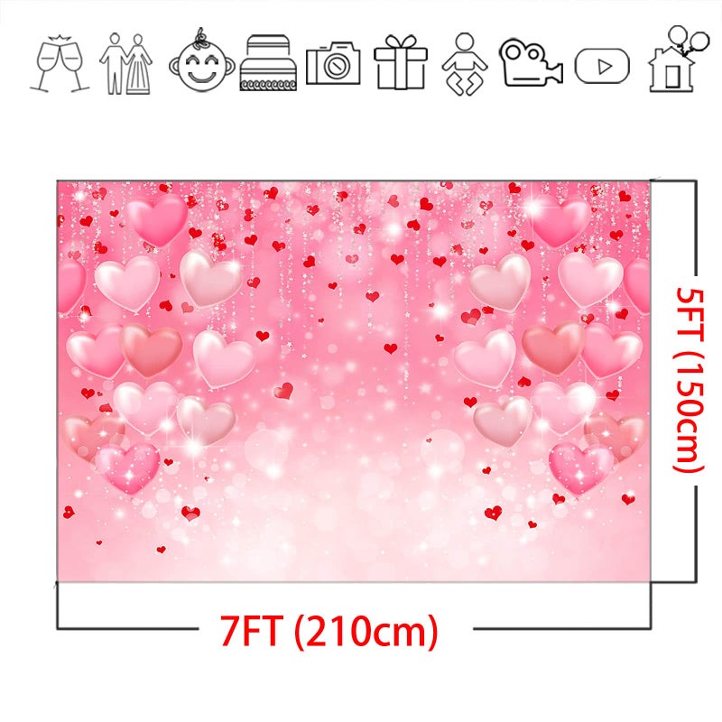 Mocsicka 7x5ft Valentine's Day Backdrop 2000s Pink Love Heart Galentine's Day Party Decorations Photo Backdrops Wedding Birthday Baby Shower Photography Background - Image 5
