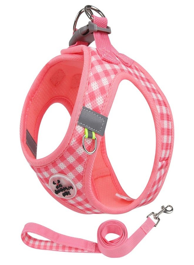 Soft Mesh Dog Harness and Leash Set, Step-in Escape Proof Vest Harnesses, Reflective Breathable Pet Harness Adjustable Plaid Pet Outdoor Harnesses for Small and Medium Dogs, Watermelon M
