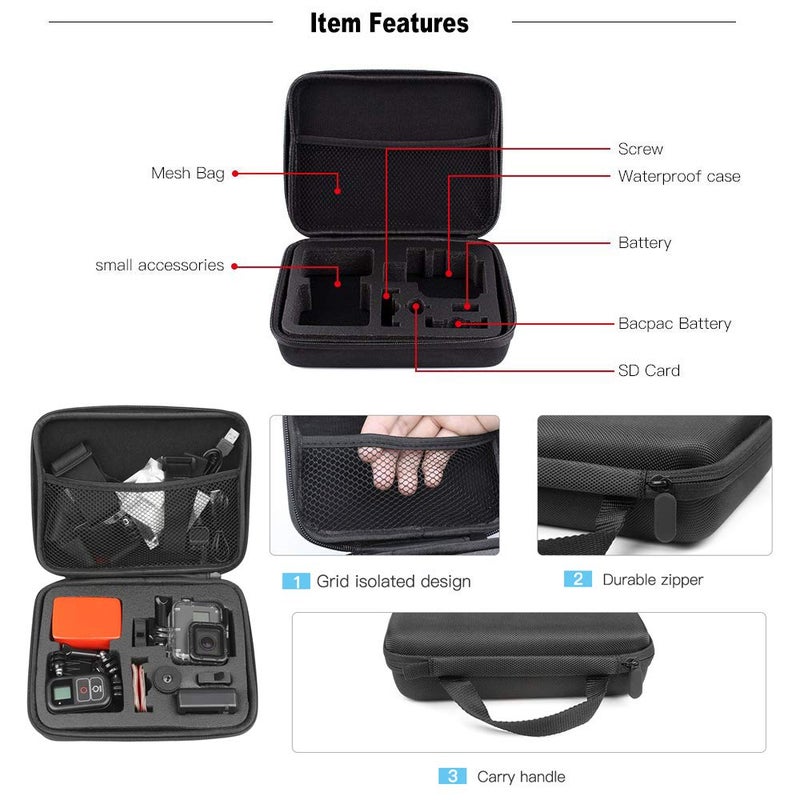 TEKCAM Action Camera Carrying Case Protective Storage Bag Compatible with Gopro Hero 13 12 11 10 9 8 7/AKASO EK7000/Brave 4/Brave 7 LE/Brave 8/APEXCAM/Dragon Touch Action Camera (Medium) - Image 3