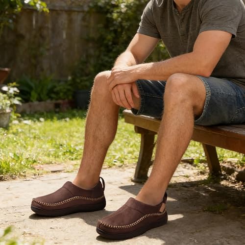 Zigzagger Men's Moccasin Slippers Memory Foam House Shoes, Ankle Toasty Indoor and Outdoor Warm Loafer Slippers(Pumpkin,Size 11) - Image 2