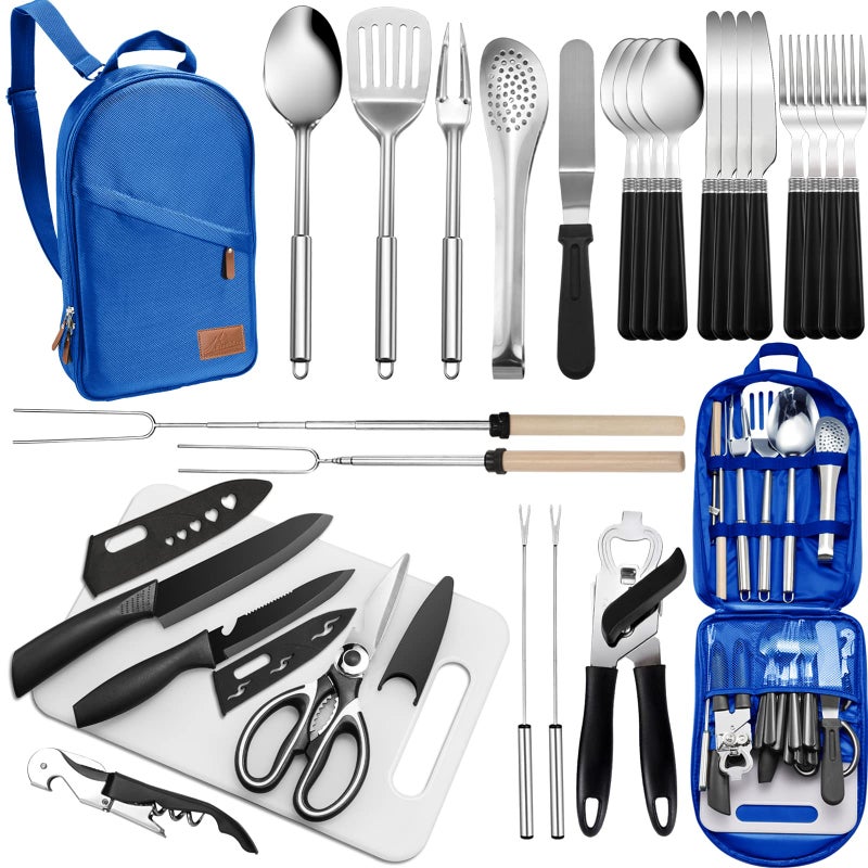Freehiker Portable Camping Kitchen Utensil Set-27 Piece Cookware Kit, Stainless Steel Outdoor Cooking and Grilling Utensil Organizer Travel Set Perfect for Travel, Picnics, RVs, Camping, BBQs, Parties and More - Image 1