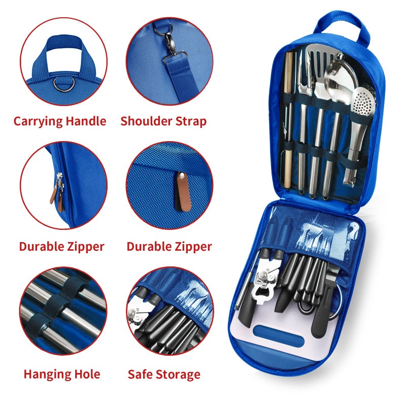 Freehiker Portable Camping Kitchen Utensil Set-27 Piece Cookware Kit, Stainless Steel Outdoor Cooking and Grilling Utensil Organizer Travel Set Perfect for Travel, Picnics, RVs, Camping, BBQs, Parties and More - Image 2