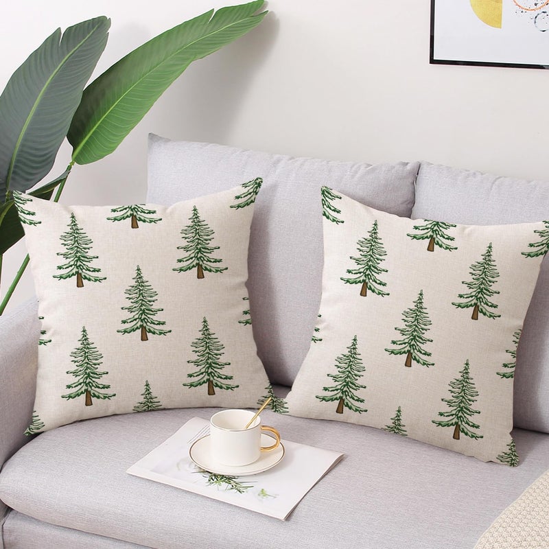 Coeufuedy Christmas Throw Pillow Covers 18 x 18 Inch Set of 2 Christmas Trees Farmhouse Christmas Decorations Winter Holiday Decor Cushion Case for Sofa Couch - Image 2