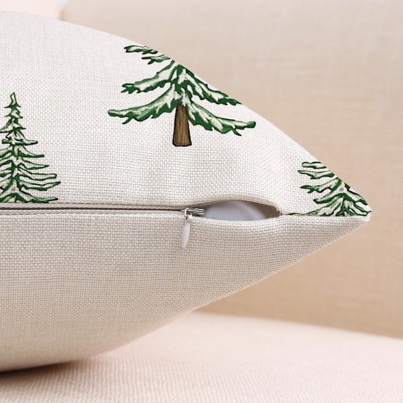 Coeufuedy Christmas Throw Pillow Covers 18 x 18 Inch Set of 2 Christmas Trees Farmhouse Christmas Decorations Winter Holiday Decor Cushion Case for Sofa Couch - Image 4