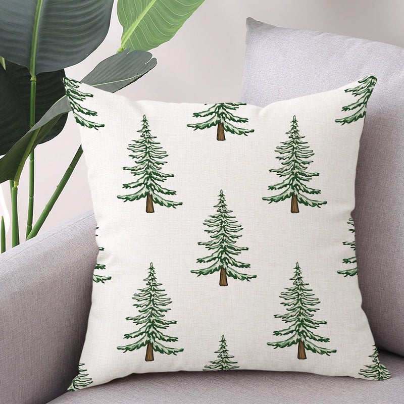 Coeufuedy Christmas Throw Pillow Covers 18 x 18 Inch Set of 2 Christmas Trees Farmhouse Christmas Decorations Winter Holiday Decor Cushion Case for Sofa Couch - Image 3