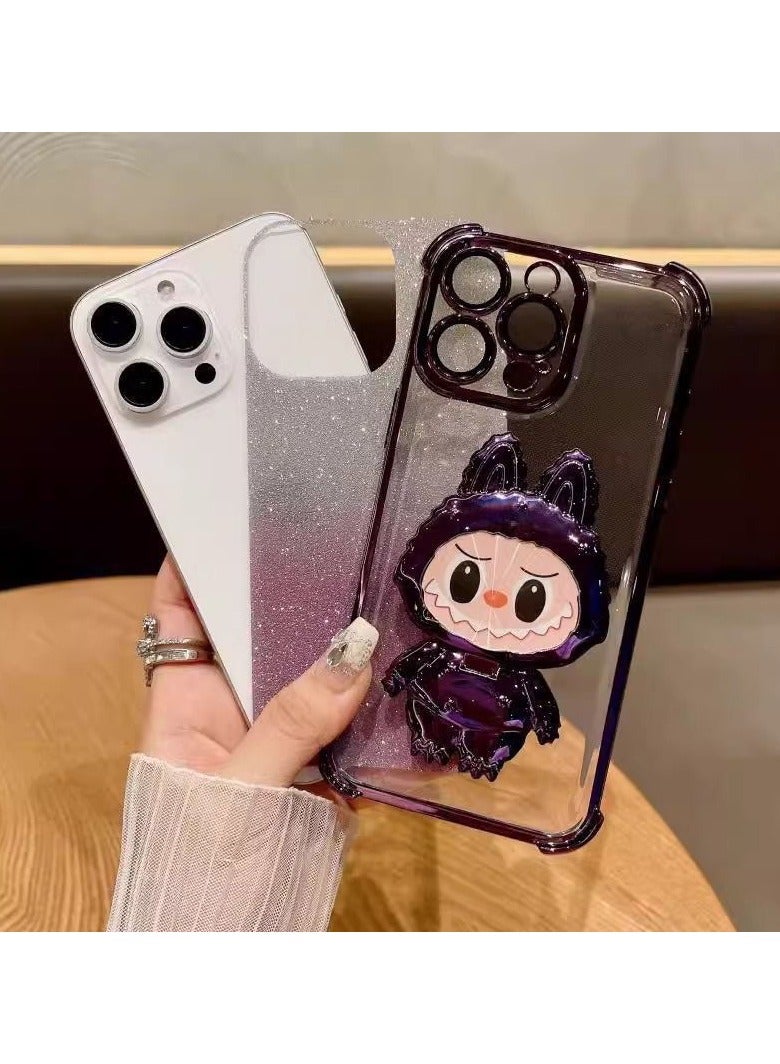 XFXINGFU Labubu Art Phone Case - Luxury Rhinestone Frame, Hidden Stand & Makeup Mirror, Exclusively Designed for iPhone! - Image 3