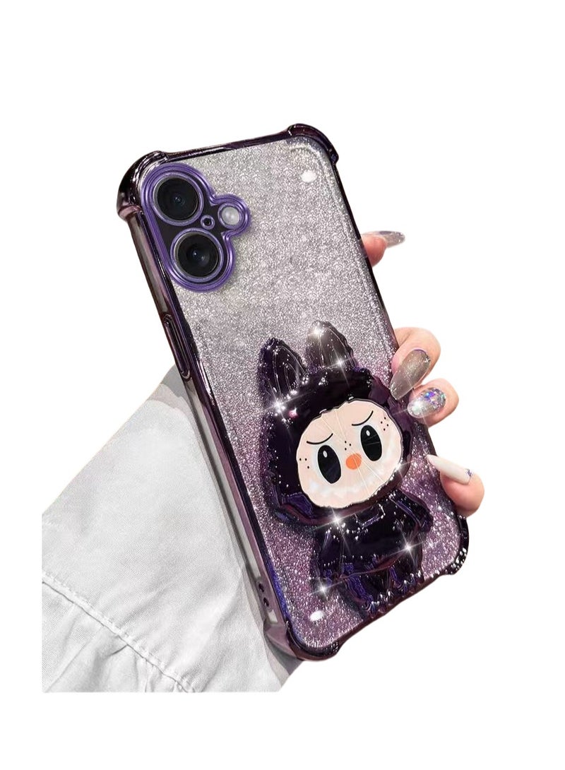XFXINGFU Labubu Art Phone Case - Luxury Rhinestone Frame, Hidden Stand & Makeup Mirror, Exclusively Designed for iPhone! - Image 1