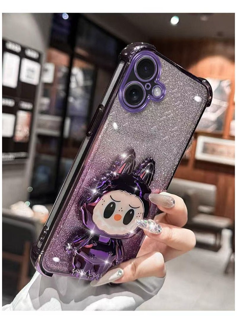XFXINGFU Labubu Art Phone Case - Luxury Rhinestone Frame, Hidden Stand & Makeup Mirror, Exclusively Designed for iPhone! - Image 2
