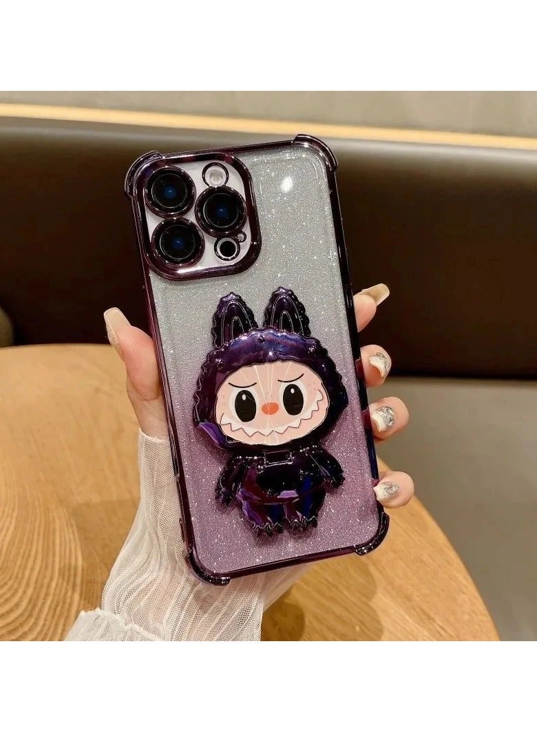 XFXINGFU Labubu Art Phone Case - Luxury Rhinestone Frame, Hidden Stand & Makeup Mirror, Exclusively Designed for iPhone! - Image 4