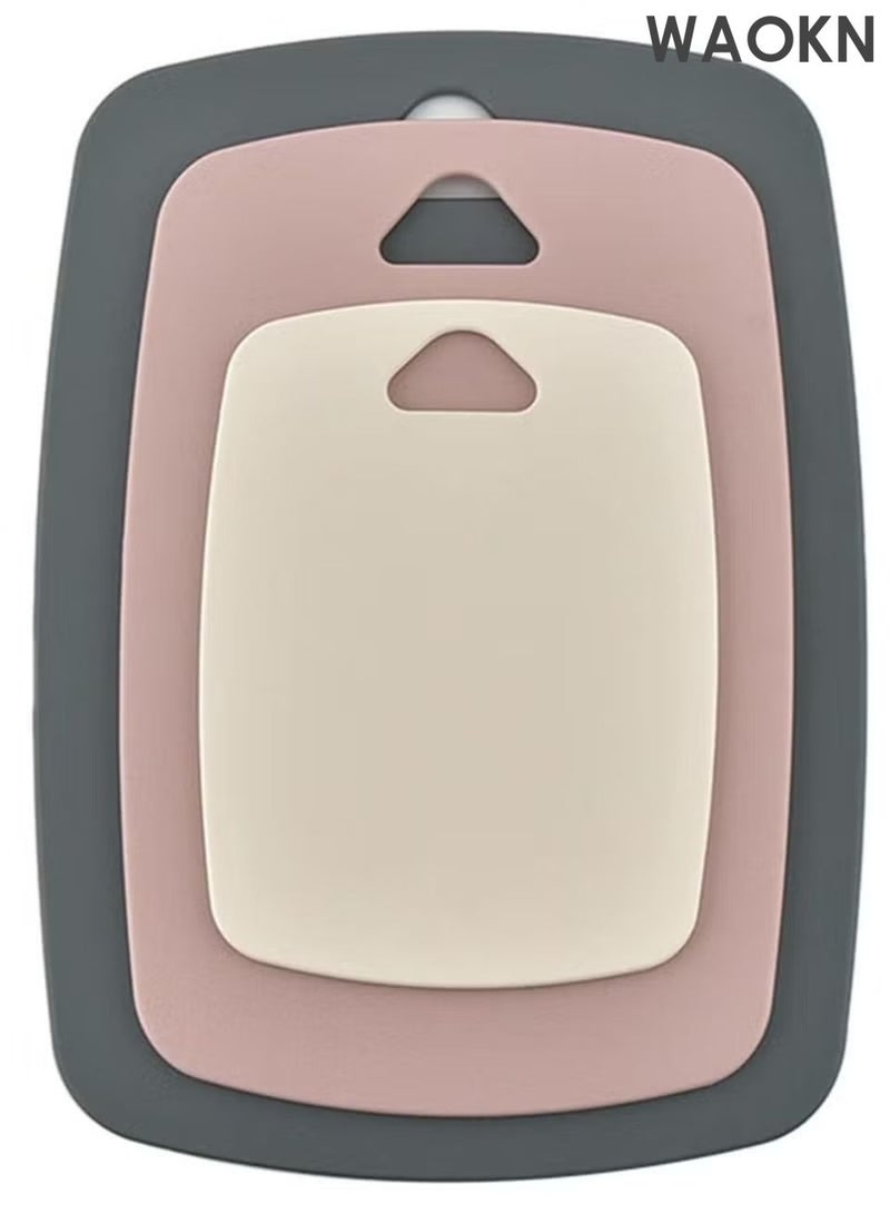 دبليو أيه أو كي أن لوح تقطيع المطبخ، 3 قطع من ألواح التقطيع البلاستيكية غير القابلة للانزلاق وآمنة للاستخدام في غسالة الأطباق، لوح تقطيع محمول على الوجهين، مجموعة ألواح تقطيع آمنة للطعام للفواكه واللحوم والخضروات، لوح تقطيع للمطبخ لأنواع مختلفة من الطعام (وردي). - Image 1