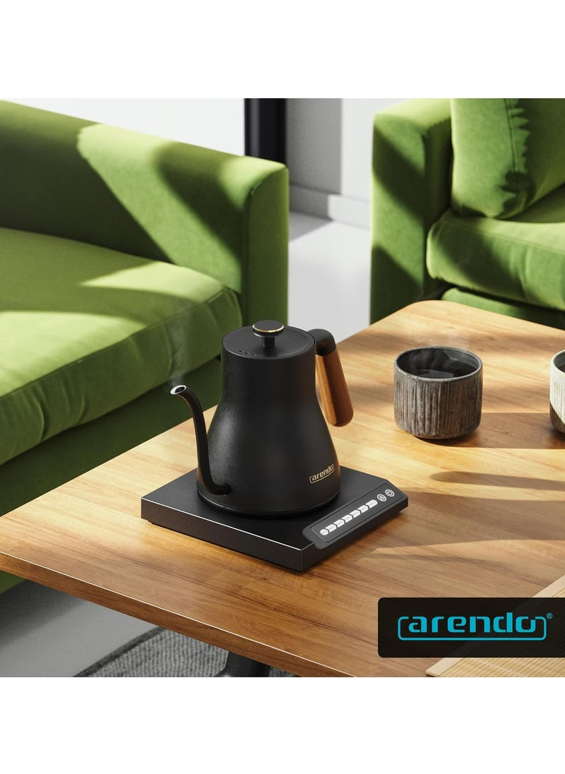 Arendo Stainless Steel Kettle with Temperature Setting - Real Wood Handle & Keep Warm Function